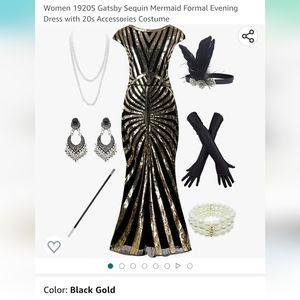 Women 1920S Gatsby Sequin Mermaid Formal Evening Dress with 20s Accessories